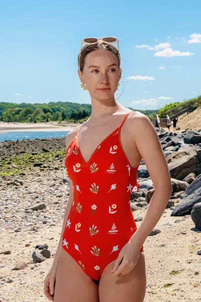 Jessie Zhao New York Red Coral Reversible V-neck One-piece Swimsuit In Multi