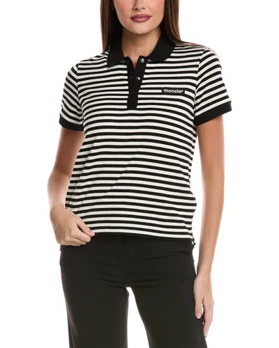 Moncler Striped Polo With Ribbed Cuffs In Black