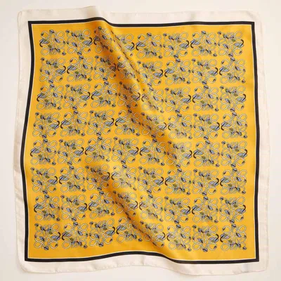 Truedames Geometric Knot Printed Square Silky Satin Scarf In Gold