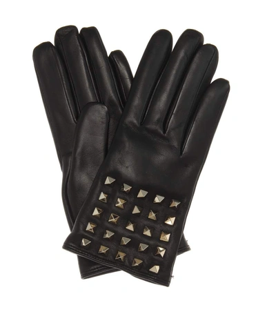 Valentino Garavani All Over Studs Leather Gloves In Eero