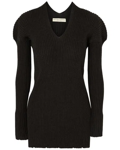 Bottega Veneta Ribbed Knit Wool Sweater In Black