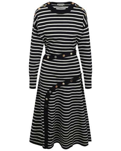 Alexander Mcqueen Mixed Buttons Striped Wool-blend Dress In Black