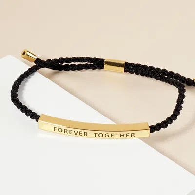Fashnzfab Gold Dipped Forever Together Message Bar Pointed Rope Adjustable Cinch Pull Tie Bracelet Gold In Black
