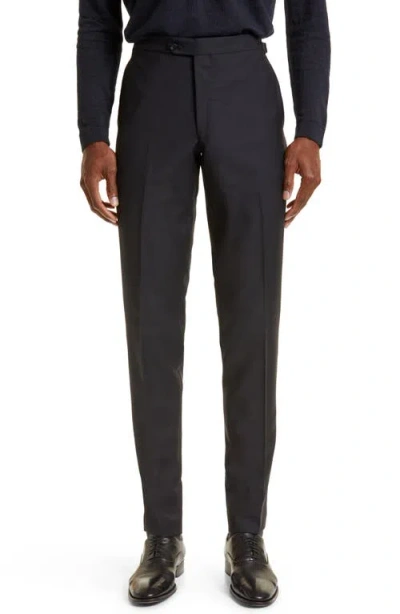 Thom Sweeney Tailored Wool Blend Tuxedo Trousers In Blue
