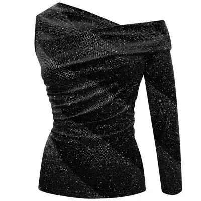 Me&thee Women's Black / Silver Open Season Black Velvet One Sleeve Top In Black