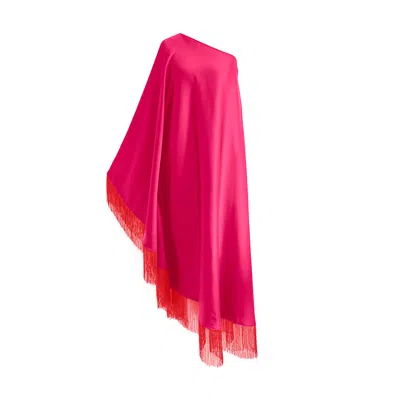 Toma Women's Pink / Red Red Fringe Off Shoulder Fuchsia Glam Maxi Dress In Multi