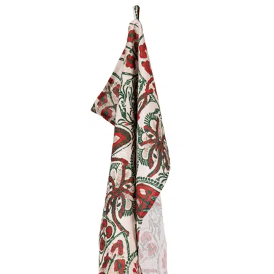 Mindthegap Green / White / Red Heirloom Linen Towel Set By  In Multi
