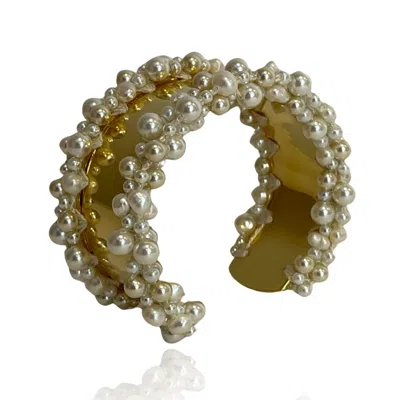 Pinar Ozevlat Women's Gold / Neutrals / White Pearl Cluster Bangle In Multi