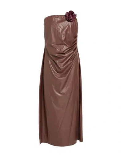 Tensione In Woman Midi Dress Chocolate Brown Size M Polyester, Polyurethane In Brown