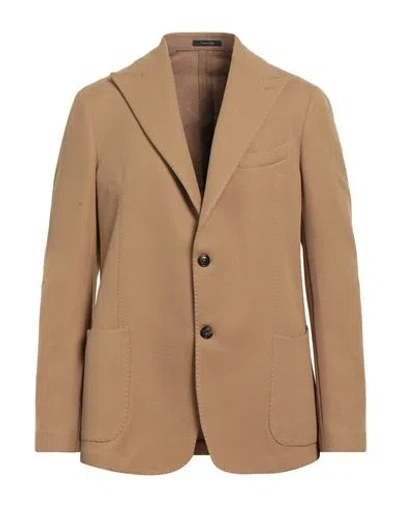 Luca Bertelli Man Blazer Camel Size 44 Polyester, Cotton, Elastane In Nude