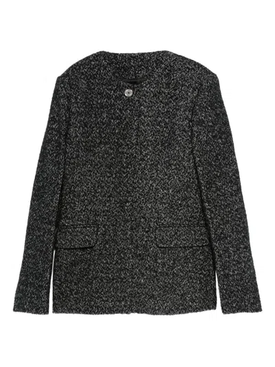 Totême Womens Black White Collarless Cinched Wool-blend Jacket In Black