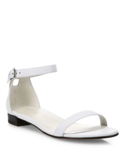Stuart Weitzman Nudisflat Leather Ankle-strap Sandals In White