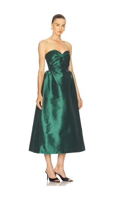 Kika Vargas Rose Twisted Strapless Taffeta Midi Dress In Green