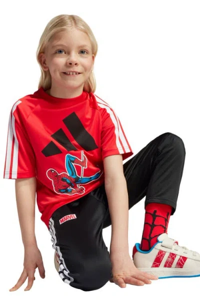Adidas Originals Kids' X Marvel Spider-man Recycled Polyester T-shirt In Red