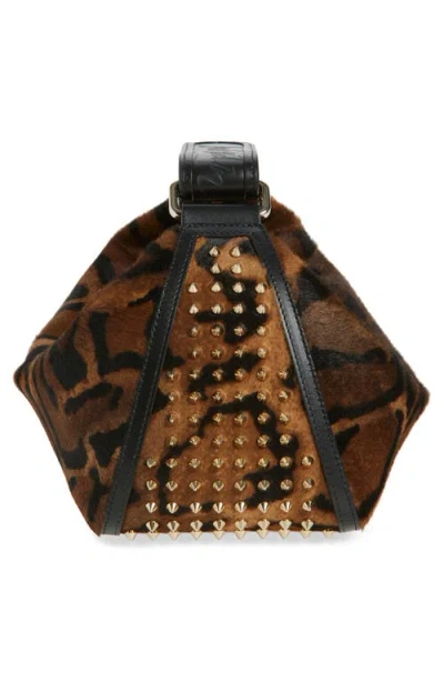 Christian Louboutin Funky Dopp Bengali Print Genuine Calf Hair Top Handle Pouch In Brown