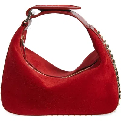 Christian Louboutin Funky Empire Spike Dopp Leather Top Handle Pouch In Red
