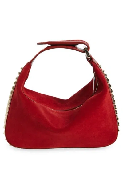 Christian Louboutin Funky Empire Spike Dopp Leather Top Handle Pouch In Red