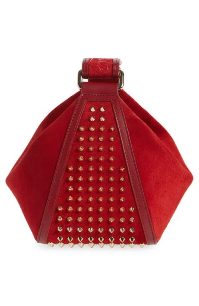 Christian Louboutin Funky Empire Spike Dopp Leather Top Handle Pouch In Red