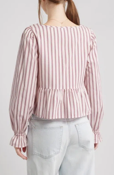 Bp. Tie Front Scoop Neck Cotton Poplin Peplum Top In Multi