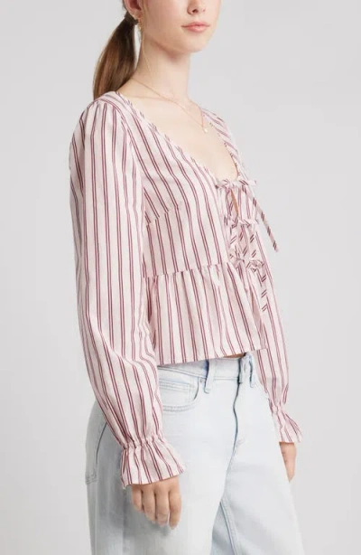 Bp. Tie Front Scoop Neck Cotton Poplin Peplum Top In Multi