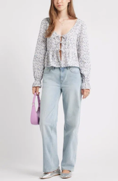 Bp. Tie Front Scoop Neck Cotton Poplin Peplum Top In Gray