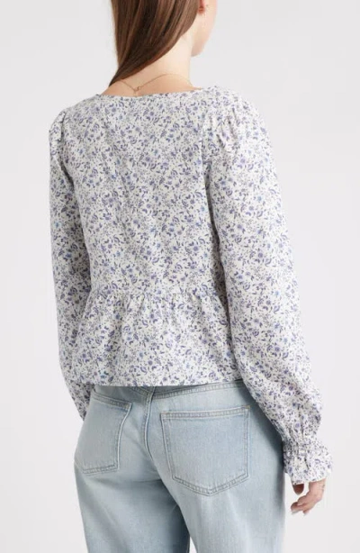 Bp. Tie Front Scoop Neck Cotton Poplin Peplum Top In Gray