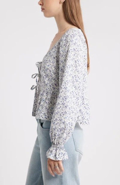 Bp. Tie Front Scoop Neck Cotton Poplin Peplum Top In Gray