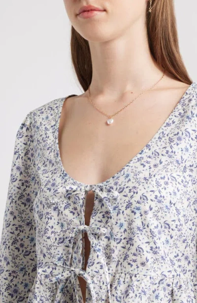 Bp. Tie Front Scoop Neck Cotton Poplin Peplum Top In Gray