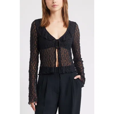 Open Edit Ruffle Sheer Lace Top In Black