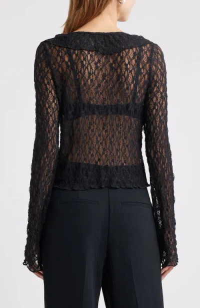 Open Edit Ruffle Sheer Lace Top In Black
