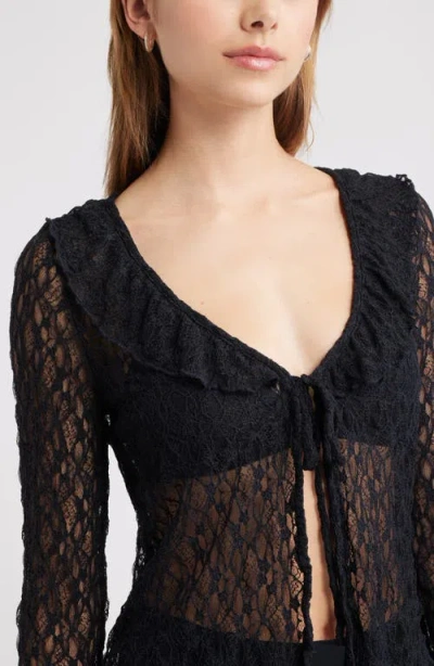 Open Edit Ruffle Sheer Lace Top In Black