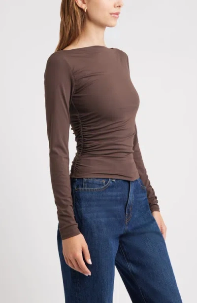 Open Edit Ruched Side Top In Brown