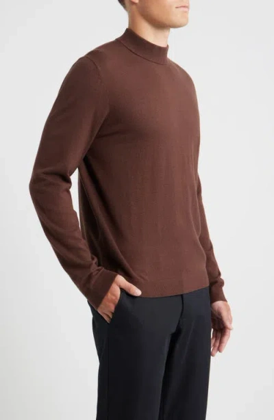 Open Edit Solid Mock Neck Sweater In Brown