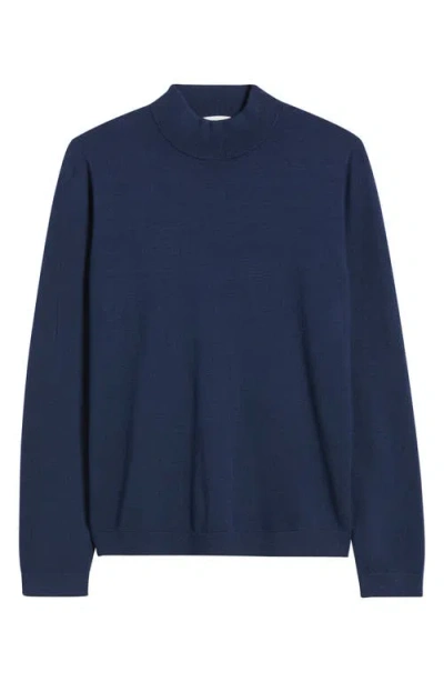 Open Edit Solid Mock Neck Sweater In Blue