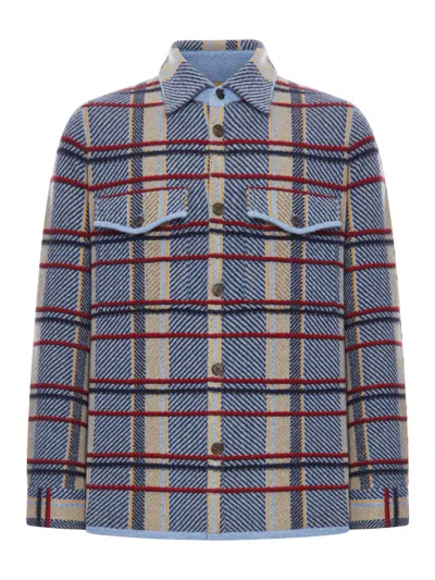 Guest In Residence Heather Blue Plaid Cashmere Work Shirt Jacket In Blue