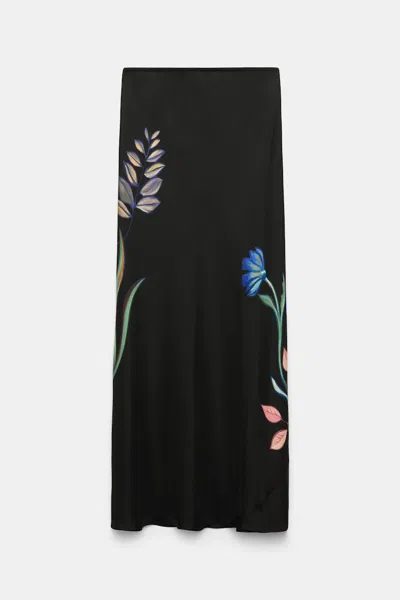 Dorothee Schumacher Silk Midi-skirt With Placement Print In Black