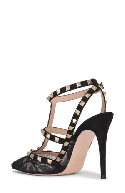 Valentino Rockstud 100 Lace And Suede Pumps In Black