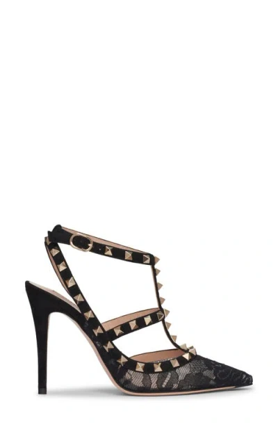 Valentino Rockstud 100 Lace And Suede Pumps In Black