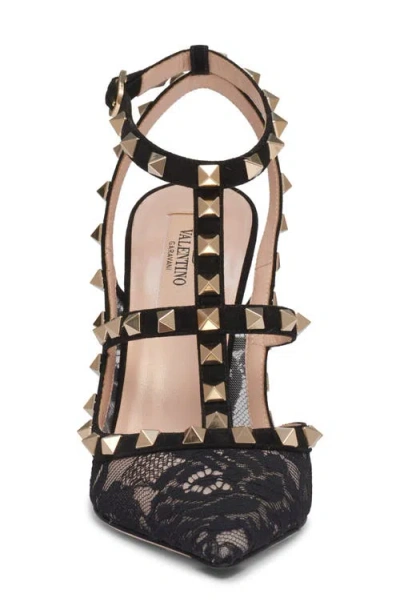 Valentino Rockstud 100 Lace And Suede Pumps In Black