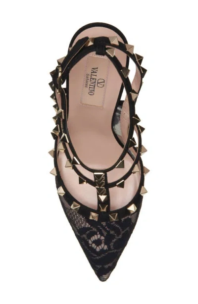 Valentino Rockstud 100 Lace And Suede Pumps In Black