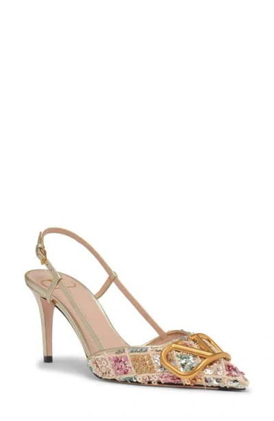 Valentino Vlogo Embellished Metallic Leather Slingback Pumps In Multi