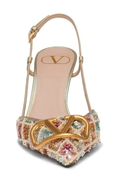Valentino Vlogo Embellished Metallic Leather Slingback Pumps In Multi