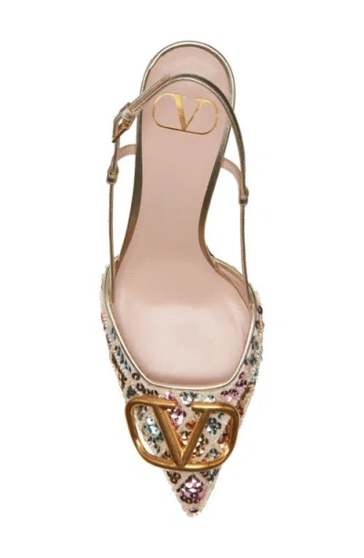 Valentino Vlogo Embellished Metallic Leather Slingback Pumps In Multi