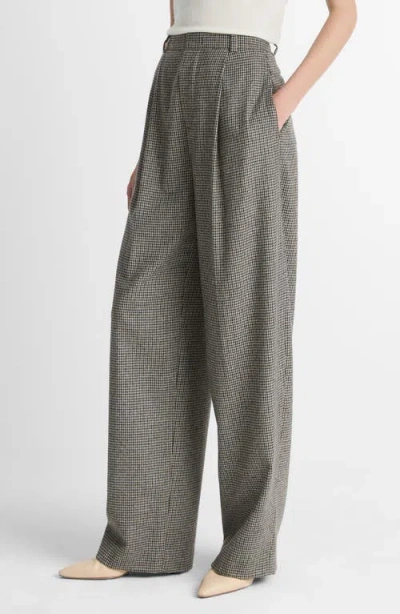 Vince Wool Blend Houndstooth High Rise Trousers In Gray