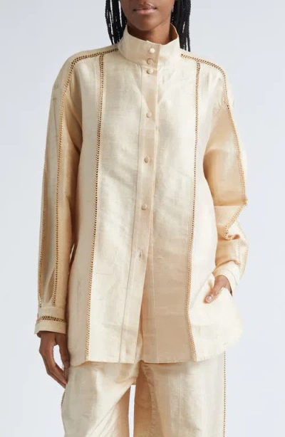 Diotima Dupioni Silk Button-up Shirt In Neutral