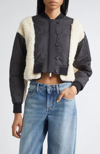 3.1 Phillip Lim High Pile Fleece Trim Quilted Crop Jacket In Black