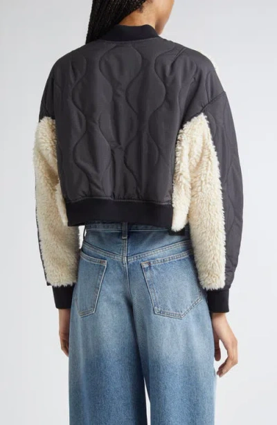 3.1 Phillip Lim High Pile Fleece Trim Quilted Crop Jacket In Black