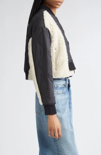 3.1 Phillip Lim High Pile Fleece Trim Quilted Crop Jacket In Black