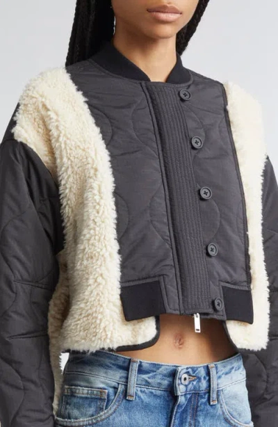 3.1 Phillip Lim High Pile Fleece Trim Quilted Crop Jacket In Black