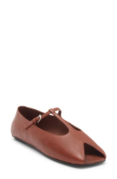 Jeffrey Campbell Keeneland T-strap Peep Toe Flat In Brown